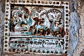 Old Bagan Myanmar. The Mingala Zedi. Well-preserved glazed Jataka plaques. 